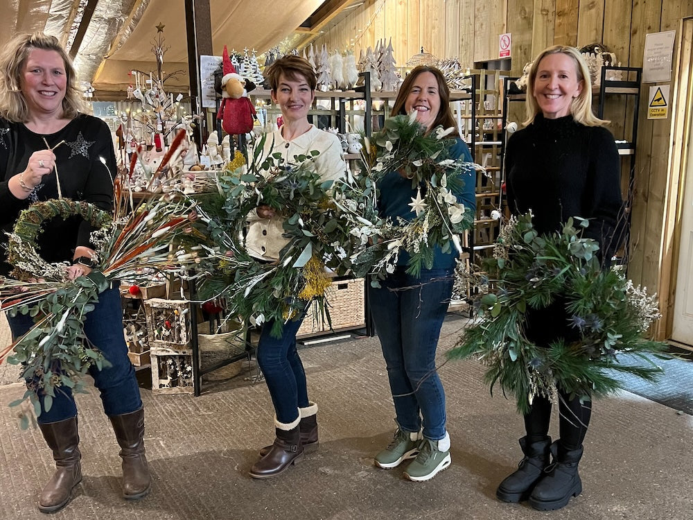 Christmas wreath making workshops with fresh and dried flowers and foliage