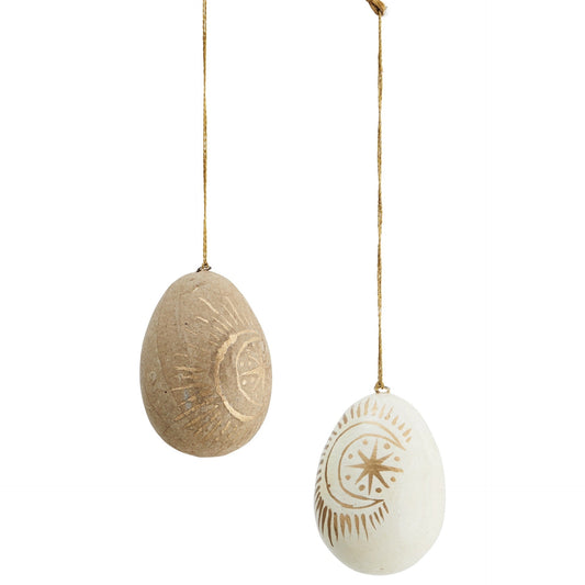 Golden, Hand-painted Paper Mache Hanging Egg Ornaments - Ivy Nook