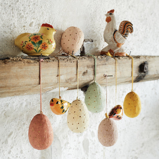 Spotty Paper Mache Hanging Egg Decorations - Ivy Nook